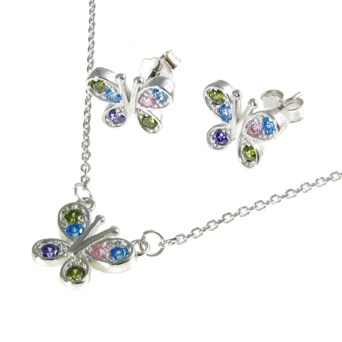 Uroczy srebrny naszyjnik motylek z kryształkami