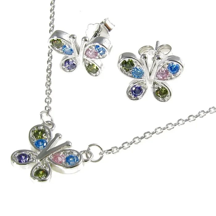 Uroczy srebrny naszyjnik motylek z kryształkami