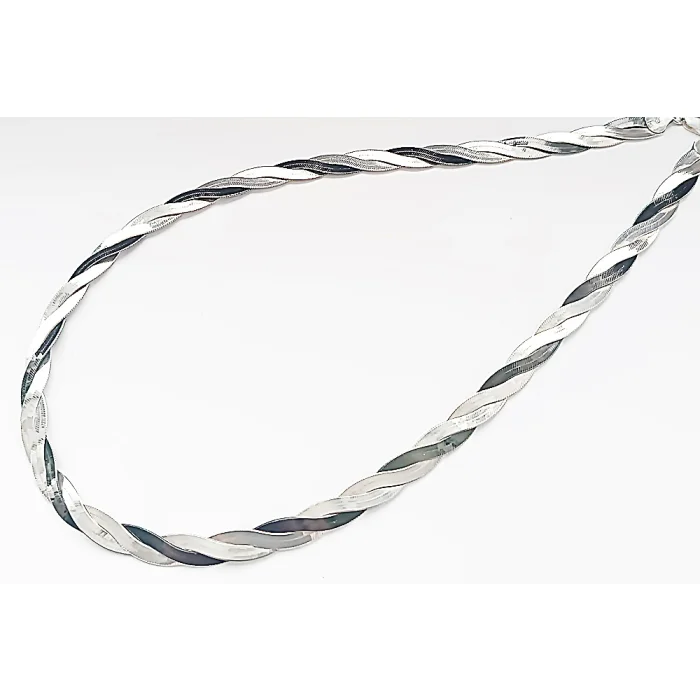 Srebrny damski naszyjnik warkocz biało czarny