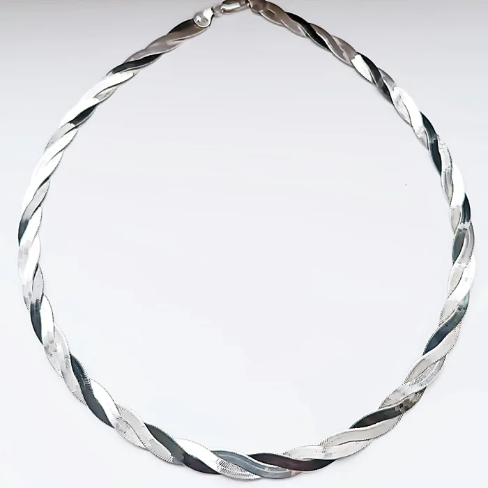 Srebrny damski naszyjnik warkocz biało czarny